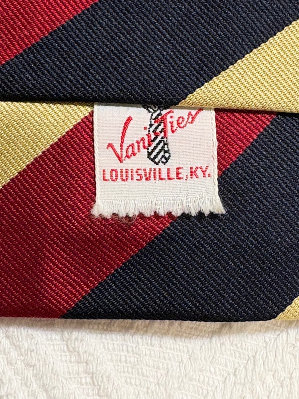 VTG VaniTies Louisville KY Striped Silk Repp Tie Burgundy Navy Gold